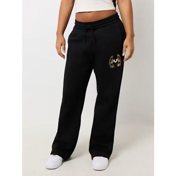 True Religion WMN Sz L Black Metallic Wing Horseshoe Straight Leg Sweatpants - Picture 13 of 14